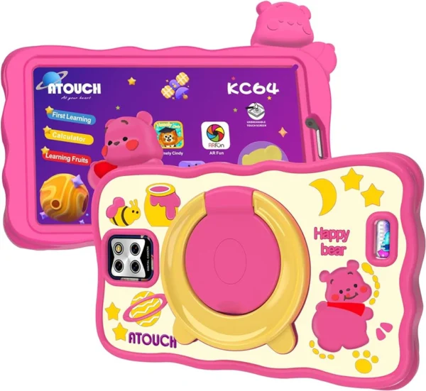 Atouch KC64 Kids Tablet - 7" - 4GB RAM -64GB ROM - Android 12 - Dual Chip - 4000mAh -Pink
